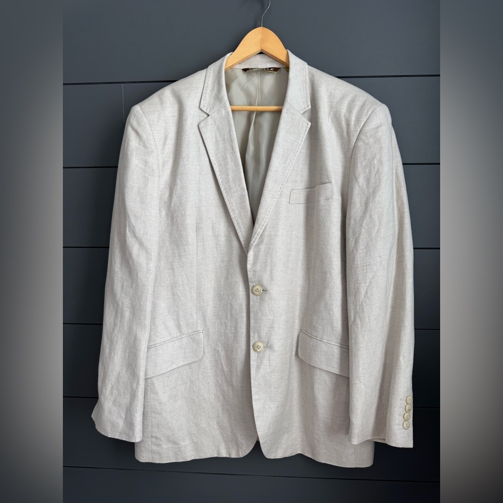 Cubavera Linen Blend Sport Coat Blazer Cream Sz 42 Resort Summer Wedding Beach